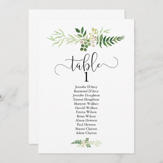 Invitation Plan table mariage avec verdure et écriture modern (Devant / Derrière)