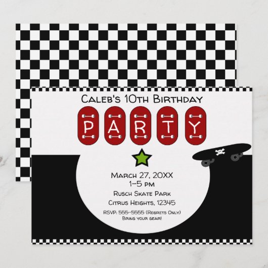 Invitation Planche à roulettes Demi-Tube Anniversaire de Plan (Devant / Derrière)