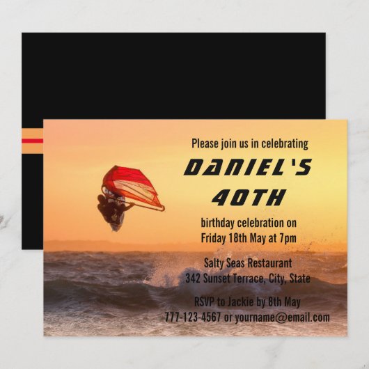 Invitation Planche À Voile À Sunset Surfer Planche Personnali (Devant / Derrière)