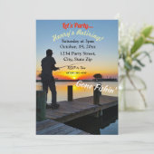 Invitation Planche de bois de la pêche à la retraite personna (Debout devant)