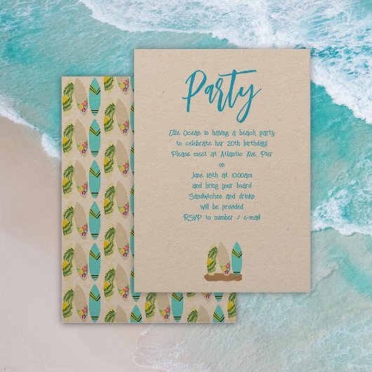 Invitation Planche de surf Adulte Plage Fête d'anniversaire