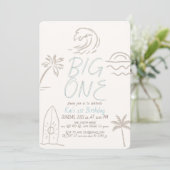 Invitation Planche de surf Big One Doodle Blue Boy 1er Annive (Debout devant)