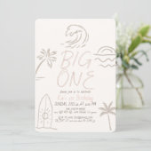 Invitation Planche de surf Big One Doodle Fille Rose 1er Anni (Debout devant)