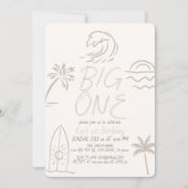 Invitation Planche de surf Big One Doodle Fille Rose 1er Anni (Devant)
