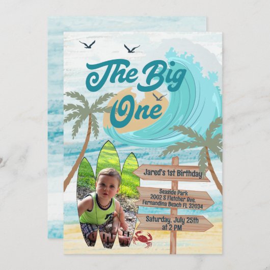 Invitation Planche de surf Big One Surf Custom Photo Big Wave (Devant / Derrière)