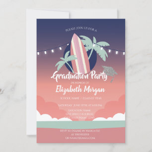 Invitation Planche de surf Palms, Casquette de remise de dipl