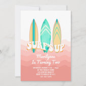 Invitation Planche de surf rose pour 2e anniversaire (Devant)