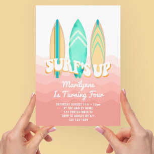 Invitation Planche de surf rose pour 4ème anniversaire