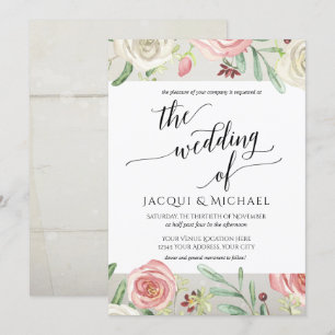 Invitation Planche en bois de roses florales d'Ivoire Blush p