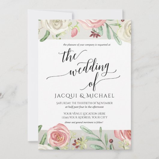 Invitation Planche en bois d'ivoire Blush Mariage Rose (Devant)