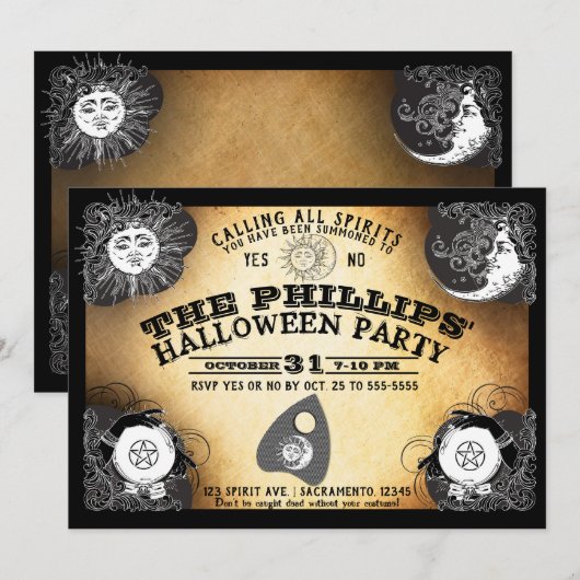 Invitation Planche Ouija Halloween Esprits Soirée Fantôme (Devant / Derrière)
