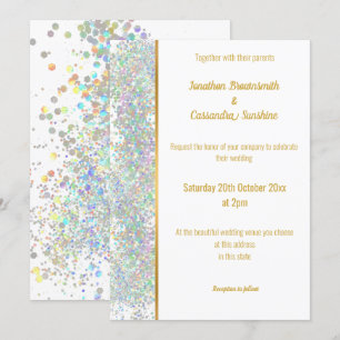 INVITATION PLANCHER HOLOGRAPHIQUE SPOT BLANC OR MARIAGE