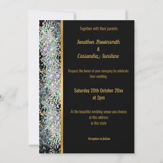 INVITATION PLANCHER HOLOGRAPHIQUE SPOT NOIR OR MARIAGE (Devant)