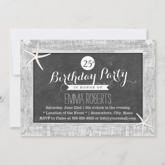 Invitation Plancher rustique Bois encadré Starfish Anniversai (Devant)