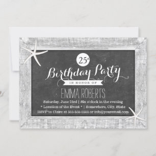 Invitation Plancher rustique Bois encadré Starfish Anniversai
