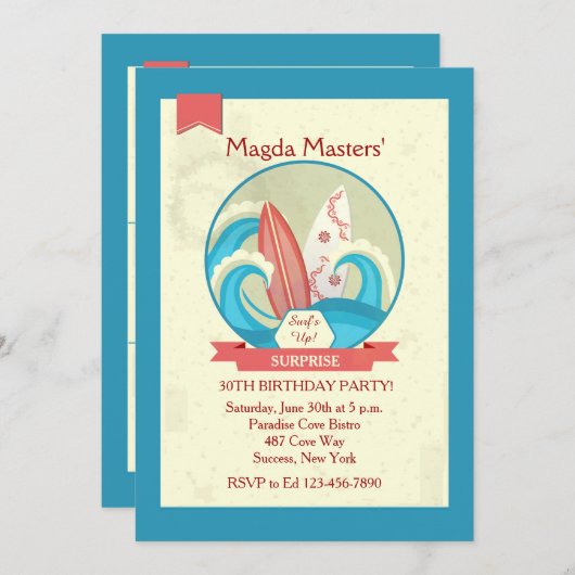 Invitation Planches de surf dans l'invitation de vagues (Devant / Derrière)