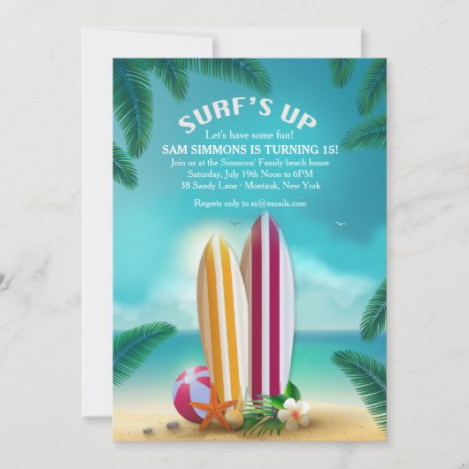 Invitation Planches de Surf Fête de Plage (Devant)