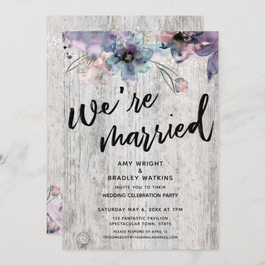 Invitation Planches Patinées Fleurs Lumières Nous sommes mari (Devant / Derrière)