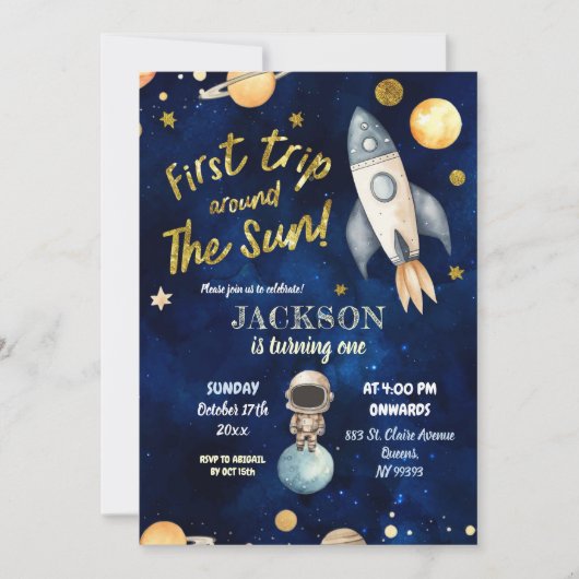 Invitation Planet Boy Espace 1er Voyage Autour Du Soleil Anni (Devant)