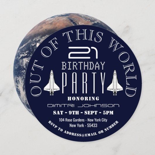 Invitation Planet Earth, navette spatiale fête d'anniversaire (Devant / Derrière)
