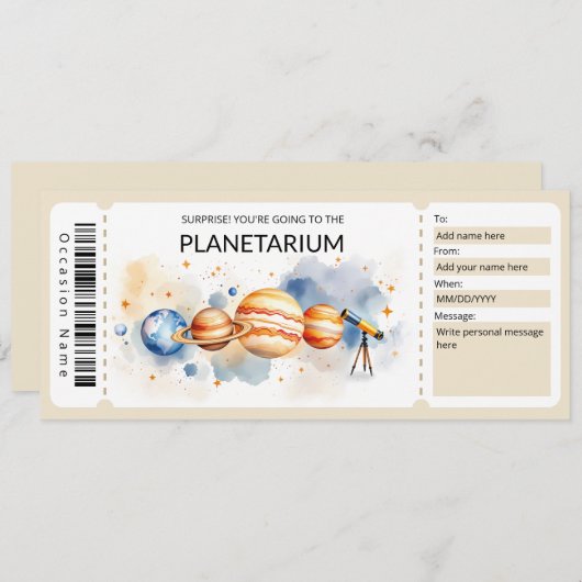 Invitation Planetarium Gift Certificate Template (Devant / Derrière)