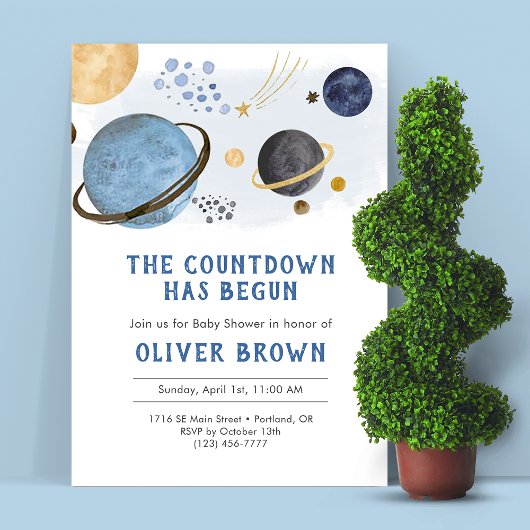 Invitation Planète aquarelle espace thème Baby shower