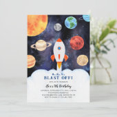Invitation Planète Fusée Spatiale Anniversaire Blast Off (Debout devant)