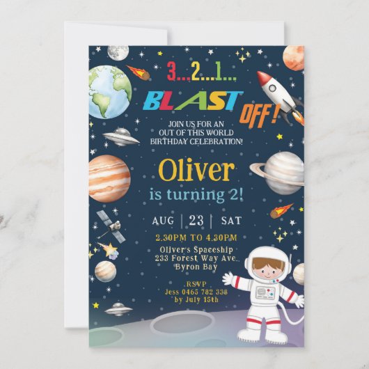 Invitation Planètes astronautes de fusées spatiales Anniversa (Devant)