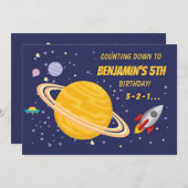Invitation Planètes d'anniversaire et Rockship dans l'espace (Devant / Derrière)
