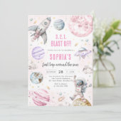 Invitation Planètes de l'espace astronaute fille anniversaire (Debout devant)