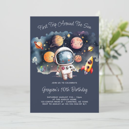 Invitation Planètes de l'espace bleu 10e anniversaire Invitat (Debout devant)