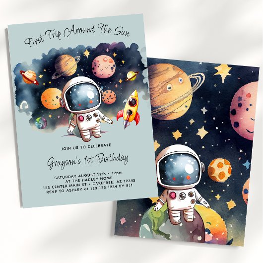 Invitation Planètes de l'espace Dusty Blue Premier Anniversai