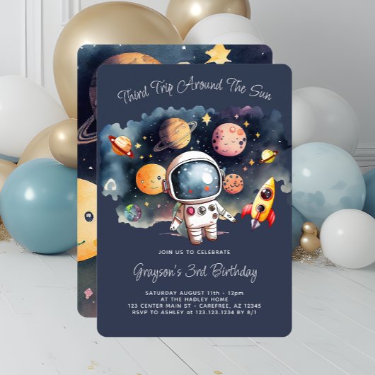 Invitation Planètes de l'espace extérieur Bleu 3e anniversair