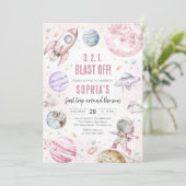 Invitation Planètes de l'espace extérieur Fille astronaute An (Debout devant)
