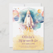 Invitation Planètes de l'espace extérieur Fille de fusée Prem (Devant)