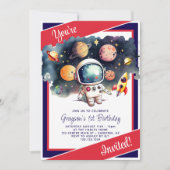 Invitation Planètes de l'Espace Extérieur Rouge Blanc Bleu An (Devant)