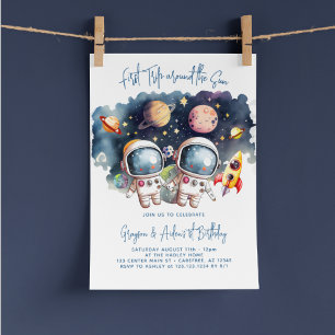 Invitation Planètes de l'espace Jumeaux Garçons 1er Anniversa