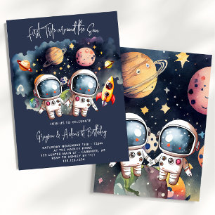 Invitation Planètes de l'espace Jumelles Garçons 1er Annivers