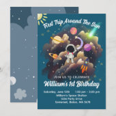 Invitation Planètes de l'extérieur Blue First Birthday Invita (Devant / Derrière)