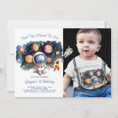 Invitation Planètes de l'extérieur Photo 1er anniversaire (Devant)