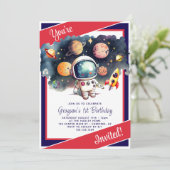 Invitation Planètes de l'extérieur Rouge Blanc Bleu Anniversa (Debout devant)