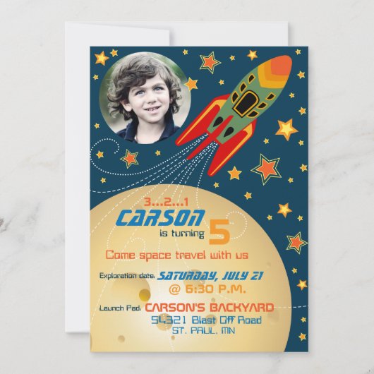 Invitation Planètes et étoiles spatiales Modèle photo anniver (Devant)