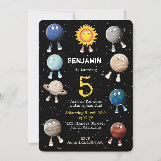 Invitation Planètes et l'Anniversaire de enfant du système so (Devant)
