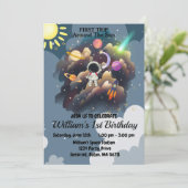 Invitation Planètes extérieures Blue Premier anniversaire (Debout devant)