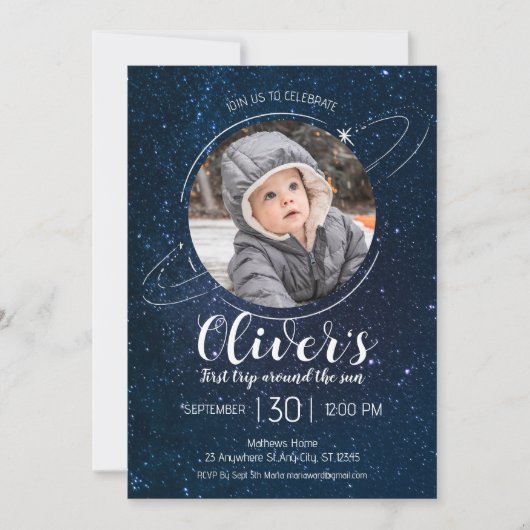 Invitation Planètes spatiales 1er anniversaire Blast off (Devant)