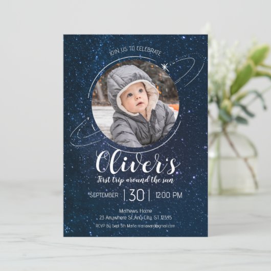 Invitation Planètes spatiales 1er anniversaire Blast off (Debout devant)