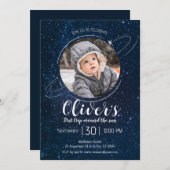 Invitation Planètes spatiales 1er anniversaire Blast off (Devant / Derrière)