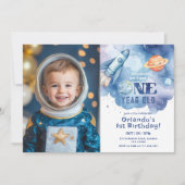 Invitation Planètes spatiales extérieures Garçon photo 1er an (Devant)