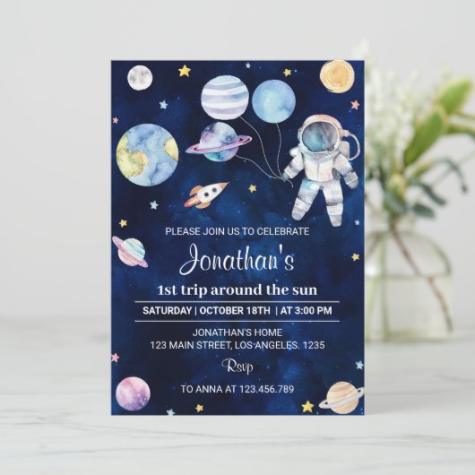 Invitation Planètes spatiales extra-spatiales garçon 1er anni (Debout devant)