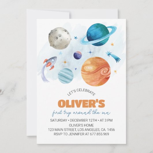 Invitation Planètes spatiales extra-spatiales garçon 1er anni (Devant)